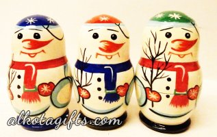 Russian hand painted wood  Santa snowmaiden snowman 5 pcs nesting doll 6.5" #2 