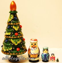 5"H Alkota Russian Genuine Wooden Collectible Christmas Tree In Blue 